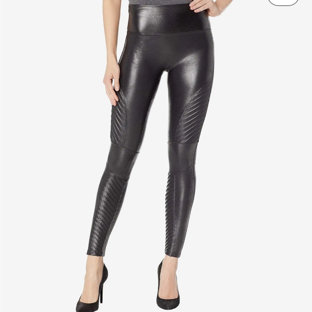 Spanx Black Moto Faux Leather Leggings Size M